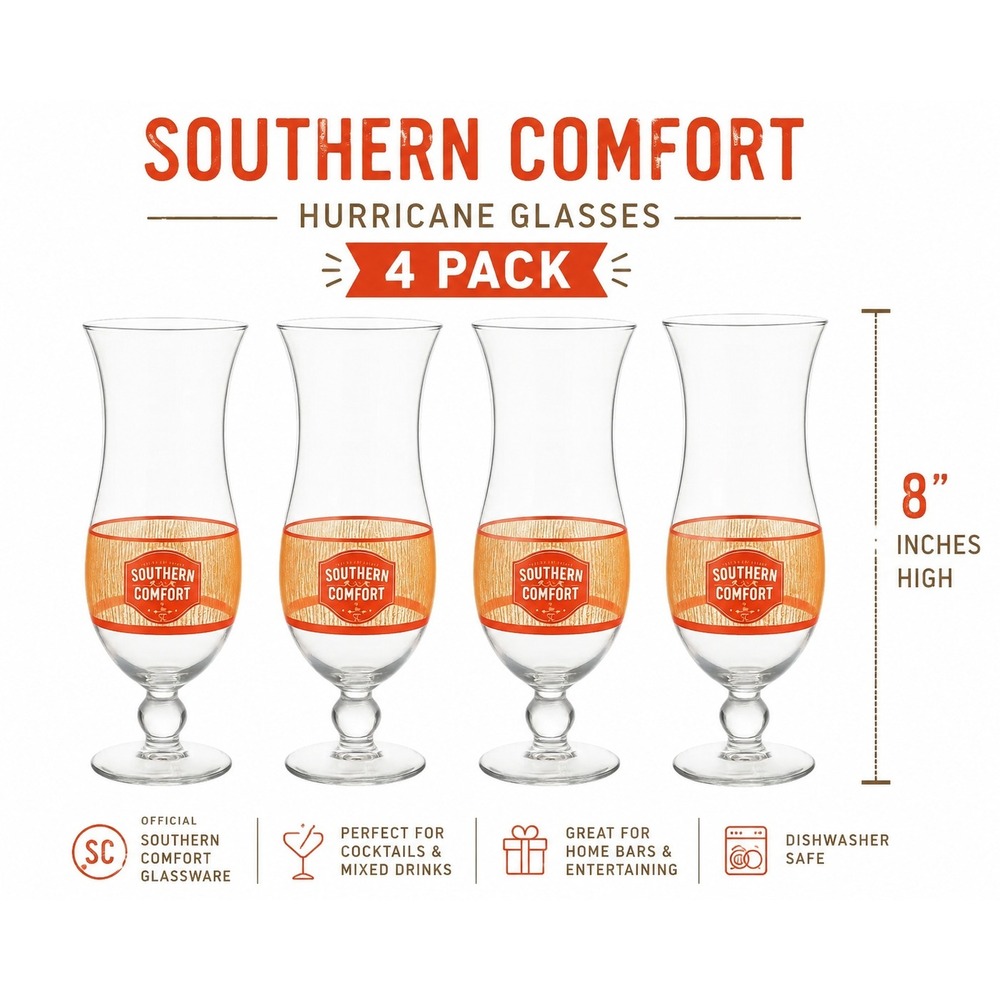 Southern Comfort Hurricane Glasses 8" New Orleans Original 4 Pack‎ Never used